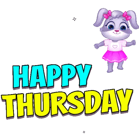 A Cartoon Bunny Says Happy Thursday With A Pink Skirt Sticker