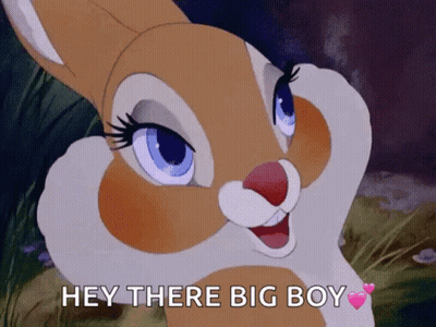 A Cartoon Bunny Says Hey There Big Boy With A Pink Heart GIF