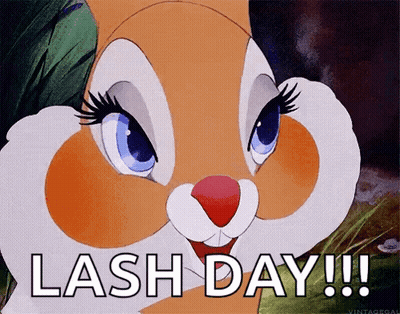 A Cartoon Bunny Says Lash Day !!! GIF