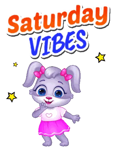 A Cartoon Bunny Says Saturday Vibes With A Pink Skirt Sticker