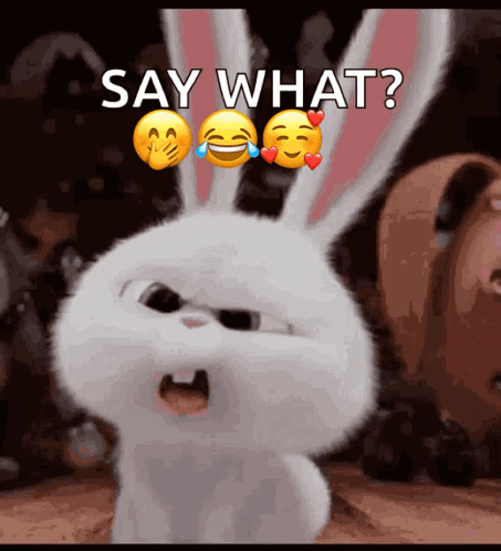 Cartoon Bunny Saying Say What With Emojis GIF