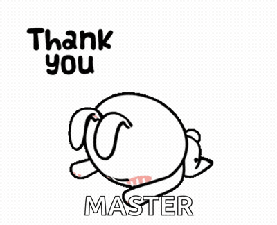 A Cartoon Bunny Says " Thank You Master " With Its Arms Outstretched GIF
