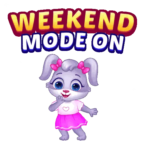 A Cartoon Bunny Says Weekend Mode On While Wearing A Pink Dress Sticker