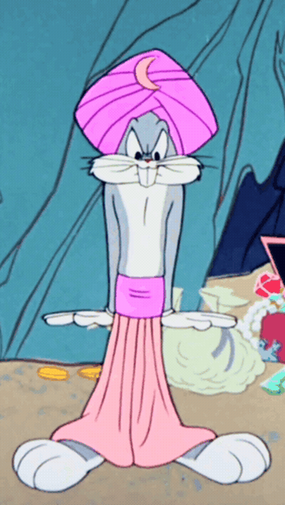 A Cartoon Bunny Wearing A Pink Turban And A Pink Skirt GIF