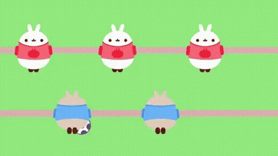A Cartoon Bunny Wearing A Red Scarf Is Standing In Front Of A Blue Wall . GIF