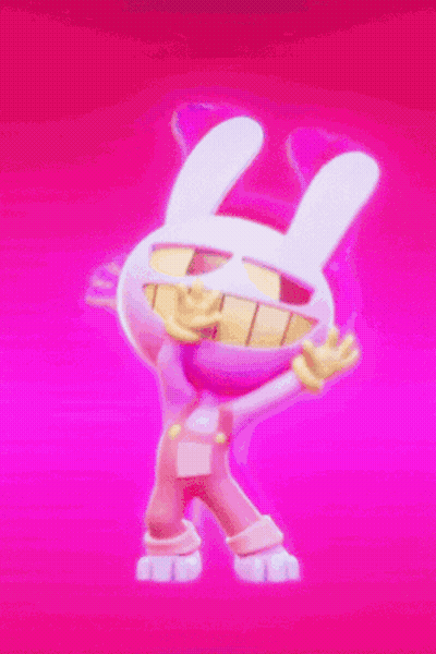 A Cartoon Bunny With A Big Smile On His Face Is Dancing On A Purple Background GIF