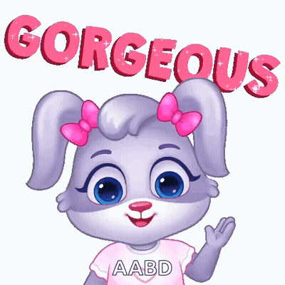 A Cartoon Bunny With A Heart And The Words Gorgeous Behind It GIF