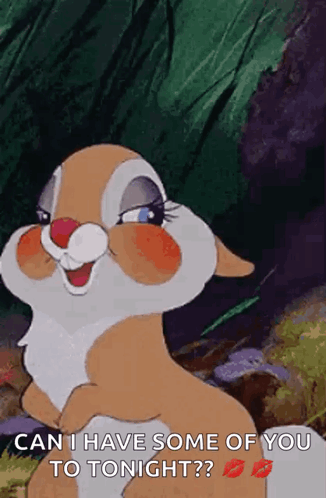 A Cartoon Bunny With A Kiss On Its Lips Says " Can I Have Some Of You To Tonight ? " GIF