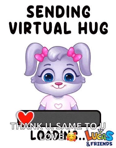 A Cartoon Bunny With A Pink Bow On Her Head Is Sending A Virtual Hug . GIF