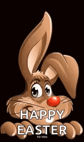 A Cartoon Bunny With A Red Nose And The Words Happy Easter To You Below It GIF