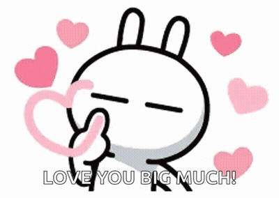 A Cartoon Bunny With Hearts Around It And The Words `` Love You Big Much '' . GIF