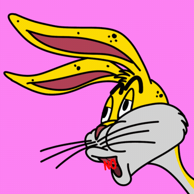 A Cartoon Bunny With The Word No Written In Red GIF