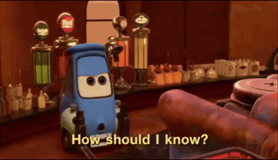 A Cartoon Car Says " How Should I Know " In Front Of A Gas Pump GIF