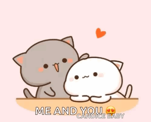 A Cartoon Cat And A White Cat Are Sitting Next To Each Other On A Pink Background . GIF
