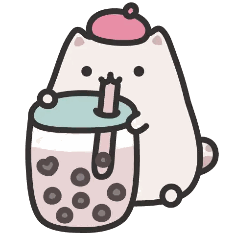 A Cartoon Cat Drinking A Bubble Tea With A Straw Sticker