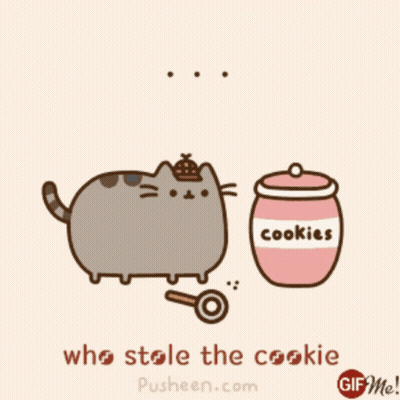 A Cartoon Cat Eating A Cookie Next To A Can Of Cookies GIF