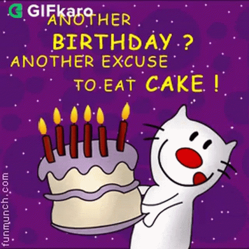 A Cartoon Cat Holding A Birthday Cake With Candles GIF