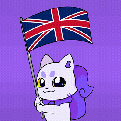 A Cartoon Cat Holding A British Flag With The Letter B On Its Head GIF