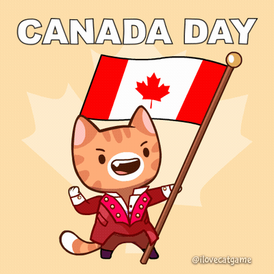 A Cartoon Cat Holding A Canadian Flag With The Words Canada Day Below It GIF