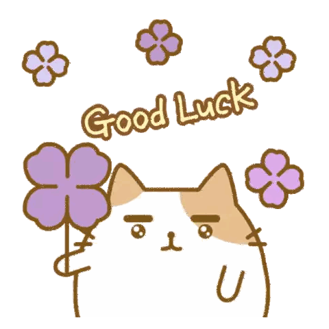 A Cartoon Cat Holding A Clover With The Words Good Luck Written Above It Sticker