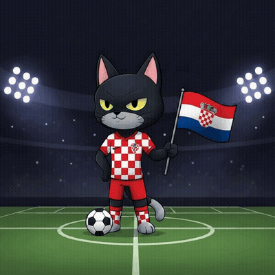 A Cartoon Cat Holding A Croatian Flag And A Soccer Ball GIF