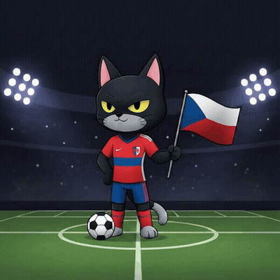 A Cartoon Cat Holding A Czech Flag And A Soccer Ball GIF