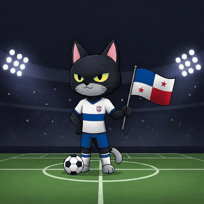 A Cartoon Cat Holding A Flag And A Soccer Ball On A Field GIF