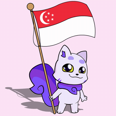 A Cartoon Cat Holding A Flag With A Crescent Moon On It GIF