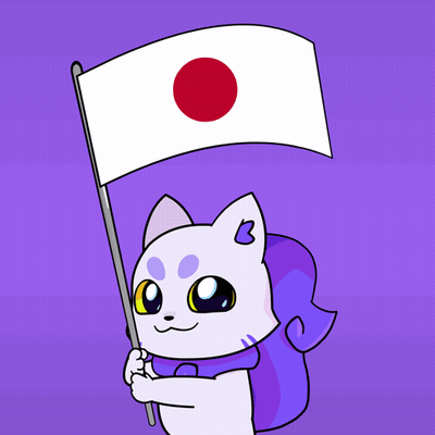 A Cartoon Cat Holding A White Flag With A Red Circle On It GIF