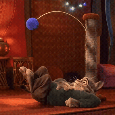 A Cartoon Cat In A Blue Sweater Is Standing Next To A Cat Tree GIF
