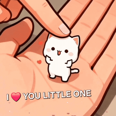A Cartoon Cat Is Being Held In Someone 'S Hand With The Words " I Love You Little One " Above It GIF