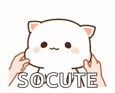 A Cartoon Cat Is Being Petting By Two Hands And The Word Socute Is On The Bottom . GIF