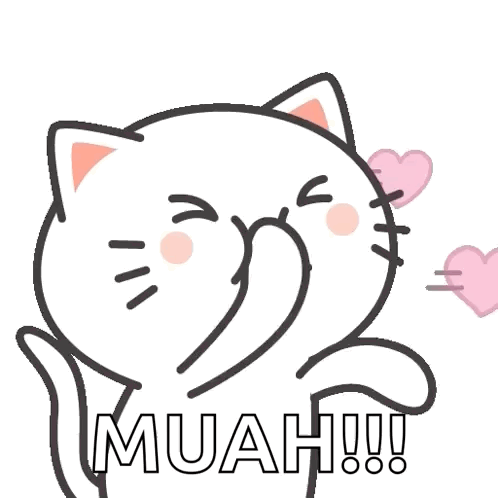 A Cartoon Cat Is Blowing A Kiss With Pink Hearts Flying Around It . GIF