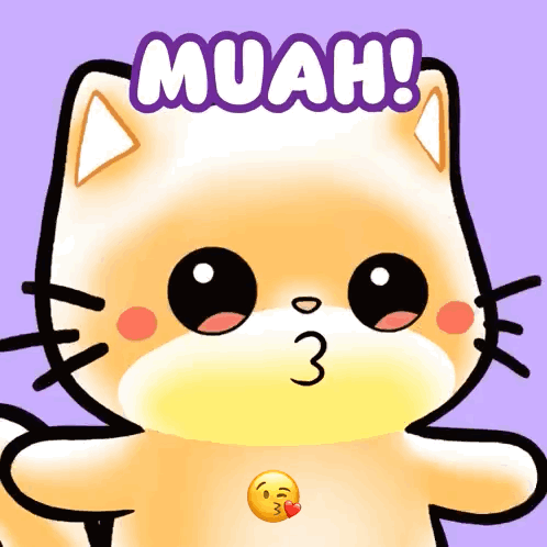 A Cartoon Cat Is Blowing A Kiss With The Words Muah Behind It GIF