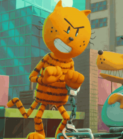 A Cartoon Cat Is Chained To A Bicycle And Has An Angry Expression On His Face GIF