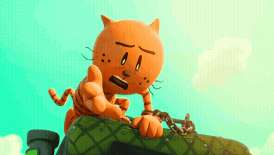 A Cartoon Cat Is Chained To A Green Object And Pointing GIF
