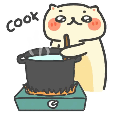 A Cartoon Cat Is Cooking On A Stove And The Word Cook Is Above Him Sticker