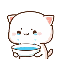 A Cartoon Cat Is Crying And Holding A Bowl Of Water . Sticker
