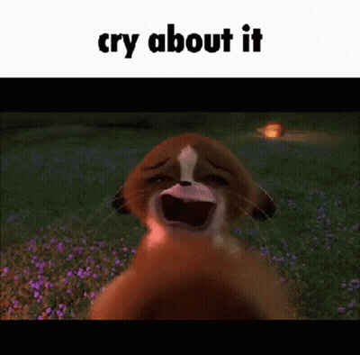 A Cartoon Cat Is Crying In A Field Of Purple Flowers With The Caption Cry About It GIF