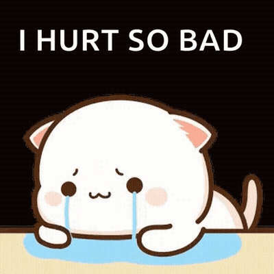 A Cartoon Cat Is Crying With Tears Coming Out Of Its Eyes And The Words `` I Hurt So Bad '' . GIF