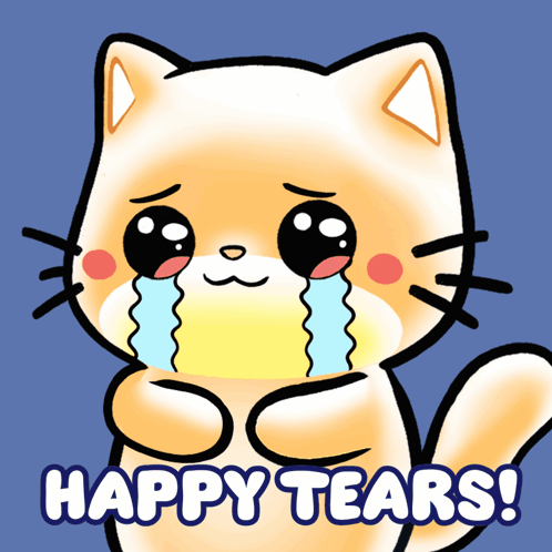 A Cartoon Cat Is Crying With The Words Happy Tears Written Below It GIF