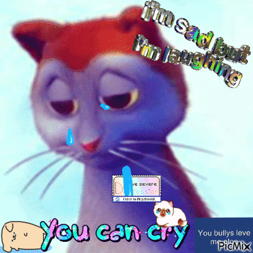 A Cartoon Cat Is Crying With The Words " You Can Cry " GIF
