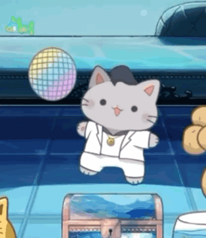 A Cartoon Cat Is Dancing In Front Of A Disco Ball GIF