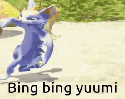 A Cartoon Cat Is Dancing With The Words Bing Bing Yuumi Written On The Bottom GIF