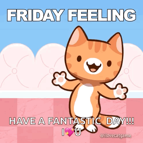 A Cartoon Cat Is Dancing With The Words Friday Feeling Have A Fantastic Day GIF
