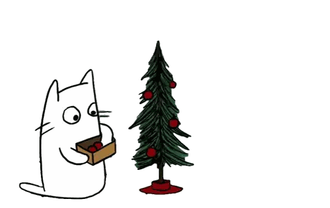 A Cartoon Cat Is Decorating A Christmas Tree With A Star On Top Sticker