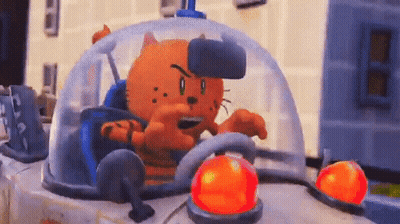 A Cartoon Cat Is Driving A Car With A Red Light On The Side GIF