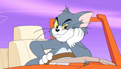 A Cartoon Cat Is Driving A Car With His Hand On His Chin GIF