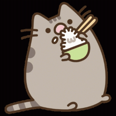 A Cartoon Cat Is Eating A Bowl Of Rice GIF