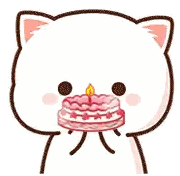 A Cartoon Cat Is Eating A Pink Birthday Cake With A Candle In Its Mouth . Sticker